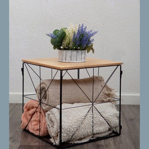 Blanket Basket Wood Side Table Light Wood Blanket Basket Personalized Toy Box Storage Table Foldable Storage Cube End Table Rustic Bedroom Etsy UK