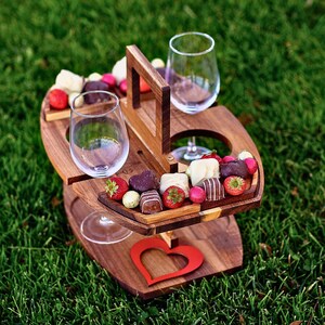 Premium Wine & Charcuterie Table Acacia Wood Portable Wine Caddy Custom Wine Gift for Wine Lovers Valentine's Gift Custom Charcuterie Table