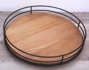 Plateau pour meuble-lavabo personnalisé Lazy Susan organisateur de comptoir valet de chambre rustique plateau pour meuble-lavabo rond en bois organisateur d'articles de toilette décoration de salle de bain