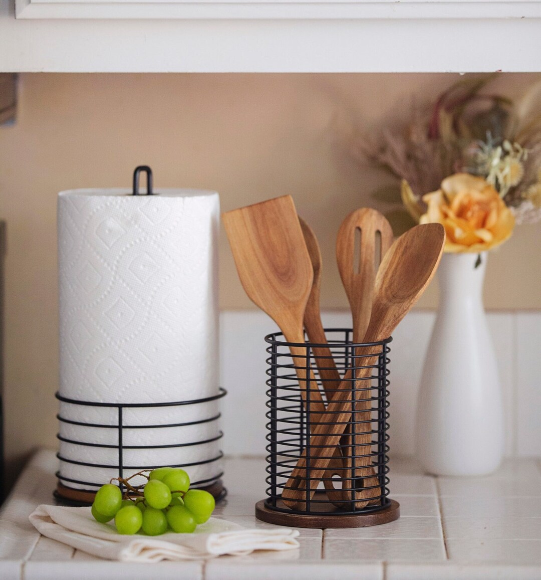 Large Paper Towel Holder Counter Wood Metal Rustic Kitchen Etsy