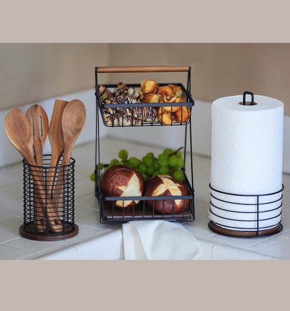 Large Paper Towel Holder Counter Paper Towel Holder Farmhouse Kitchen Decor  Rustic Weighted Paper Towel Holder Holds Double Triple Roll 