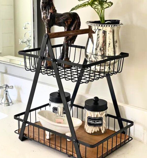 Bathroom Organizer 2 Tier Storage Basket Farmhouse Bathroom Decor Towel  Basket Bathroom Toiletry Organizer Rustic Bathroom Decor 