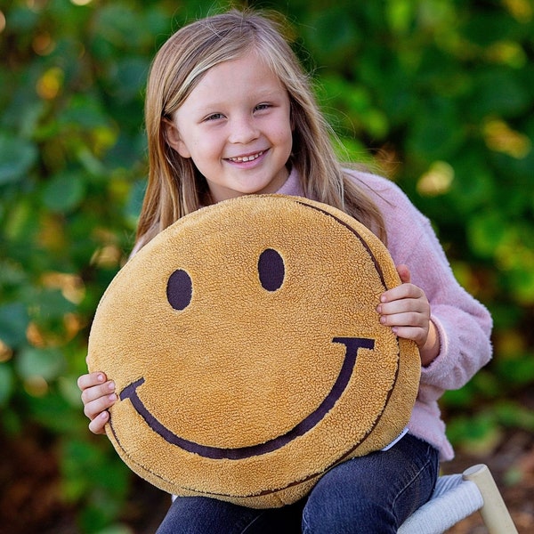 Yellow Smile Face Pillow 2-Sided Happy Face Sad Face Pillow Cute Bed Pillow Kids Throw Pillow Preppy Room Kids Gift for Teens Emoji Plushie