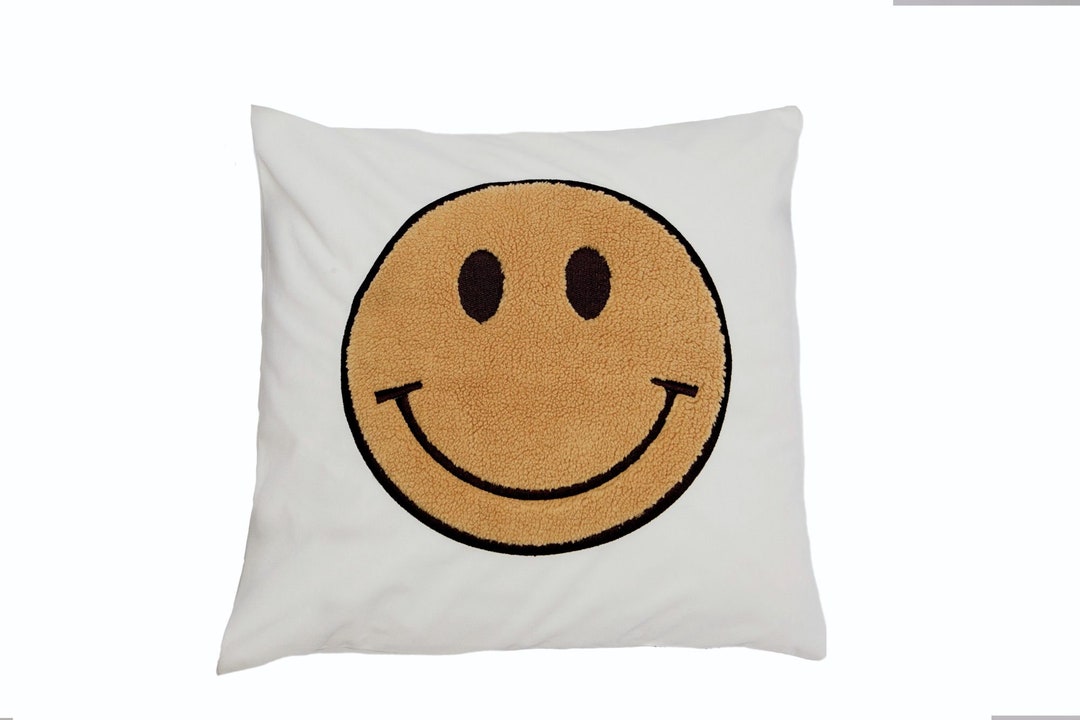 Retro Yellow Smiley Face Pillow 18 Inch Cute Happy Face Pillow Etsy