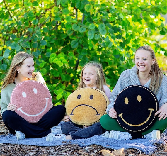 Pink Plushie Emoji Smile Face Pillow 2-sided Happy Face Sad Face Pillow  Cute Bed Pillow Kids Throw Pillow Preppy Room Kids Gift for Teens 