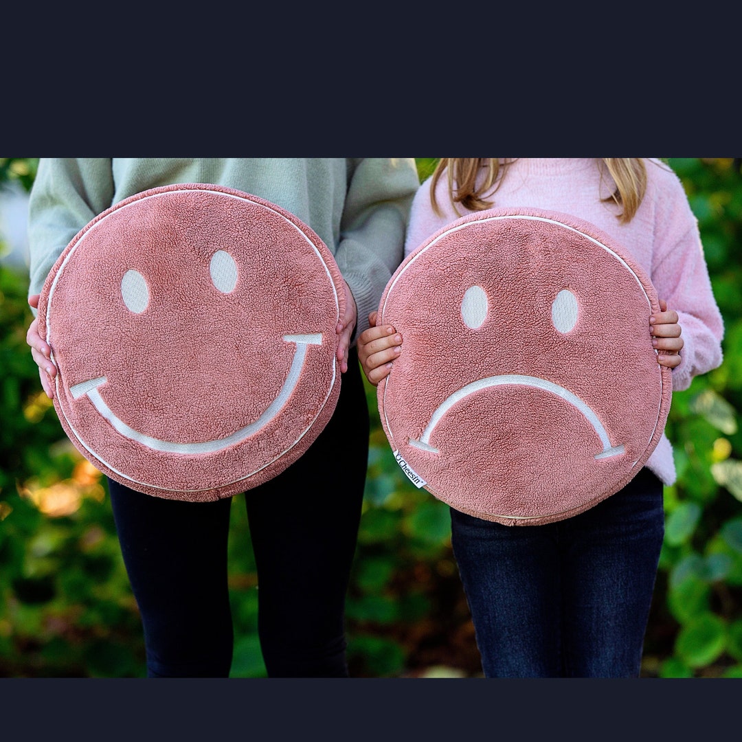 Pink Plushie Emoji Smiley Face Pillow 2sided Happy Face Sad Etsy