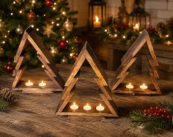 Rustic Wooden Christmas Tree Tea light Holder