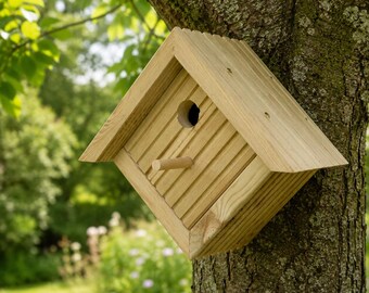 Handmade Rustic Wooden Bird House, Garden Nesting Box for Small Birds