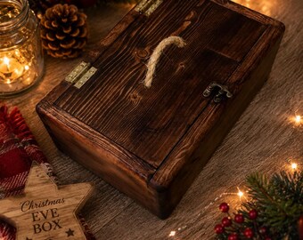 Personalised Handmade Wooden Christmas Eve Box, Rustic Keepsake Treat Container
