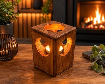 Rustic wooden tea light holder
