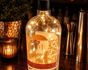 Upcycled Moravia Gin Bottle LED Light, Home Bar Decor, Wedding Table Lighting