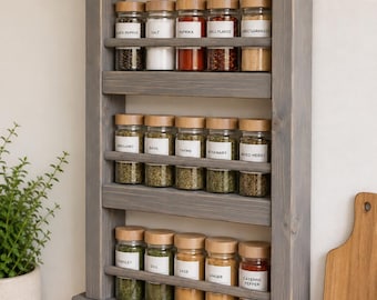 Rustic Wooden Spice Rack, Wall Mounted Herbs and Spices Shelf, Handmade Kitchen Storage, 2 3 or 4 Tier Spice Organiser