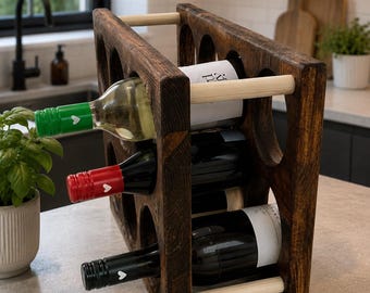 Rustic wood countertop horizontal or vertical wine rack