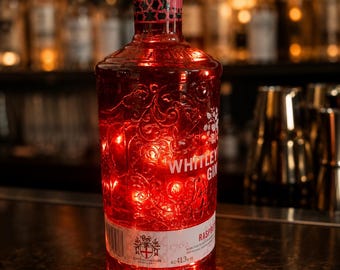 Upcycled Whitley Neill Raspberry Gin Bottle Light, Decorative LED Bar Decor