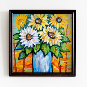 Girasoles en florero | Pintura al óleo colorida y moderna | | de impresión de arte digital | 4K Arte mural | Póster | | colorido Decoración | Diseño de interiores | por Kim
