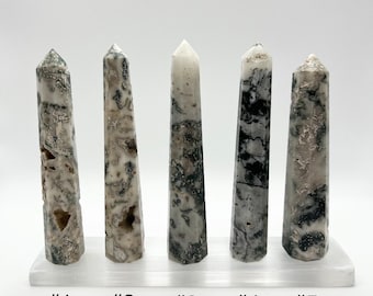 Moss agate crystal tower