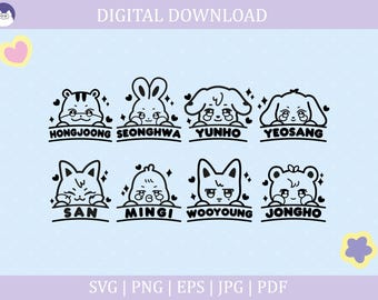 Ateez Aniteez Names | Svg, Pdf, Png, Jpg, Eps | Ateez Decals | Stickers | Lightstick Decals | Kpop | Vector files for Cricut and Silhouette