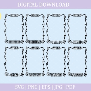 Bordure pour carte photo Ateez | Svg, Pdf, Png, Jpg | Stickers Ateez | Stickers Ateez | Stickers Kpop | Fichiers vectoriels pour Cricut et Silhouette