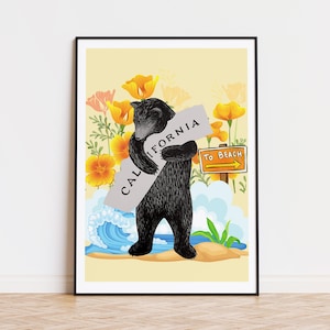 California Bear Hug Print, California Bear Illustration, Poster, Instant Download, Printable Art, Living room decor, I love you California