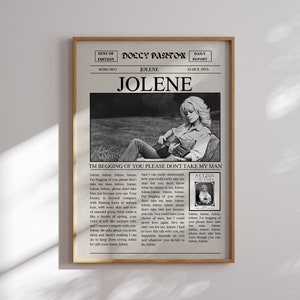 Vintage Dolly Parton Newspaper Jolene Song. Dolly Parton Poster Jolene . Dolly Parton Printable Art. Dolly Parton Gifts. Dolly Parton Print