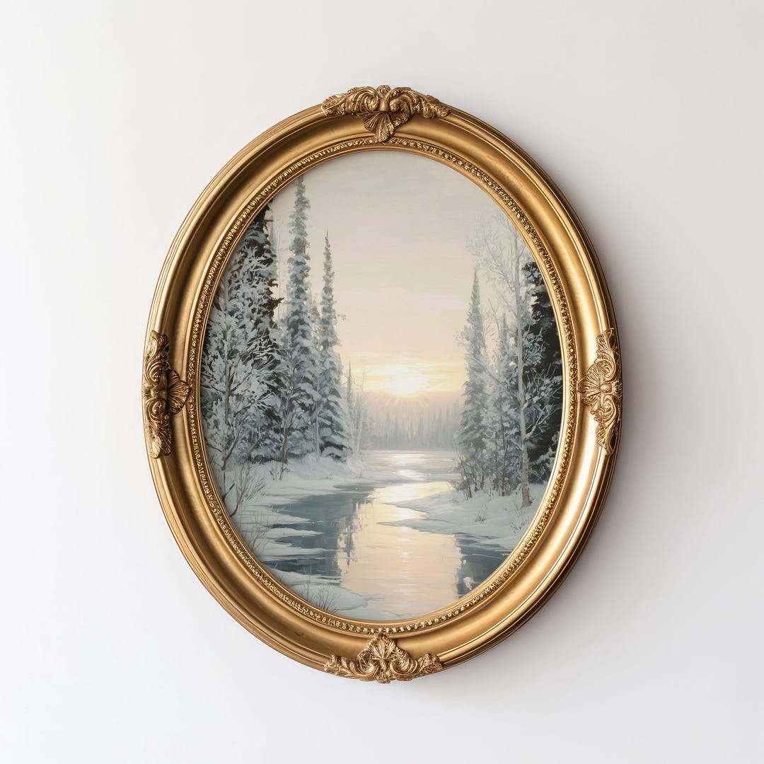 Winter Forest Landscape Wall Art Printable, Snowy River Sunrise Digital ...