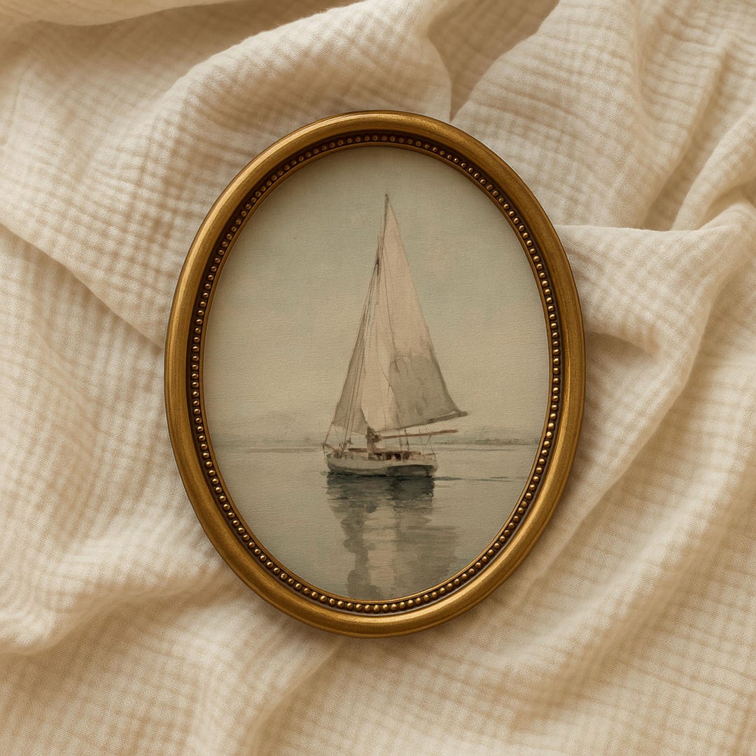 Sailboat Wall Art Print Vintage Nautical Painting, Tranquil Coastal ...