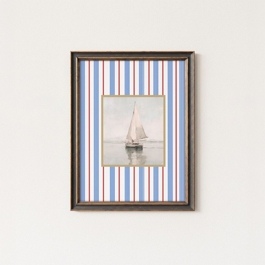 Sailboat Wall Art Print – Nautical Coastal Decor, Vintage Boat Painting ...