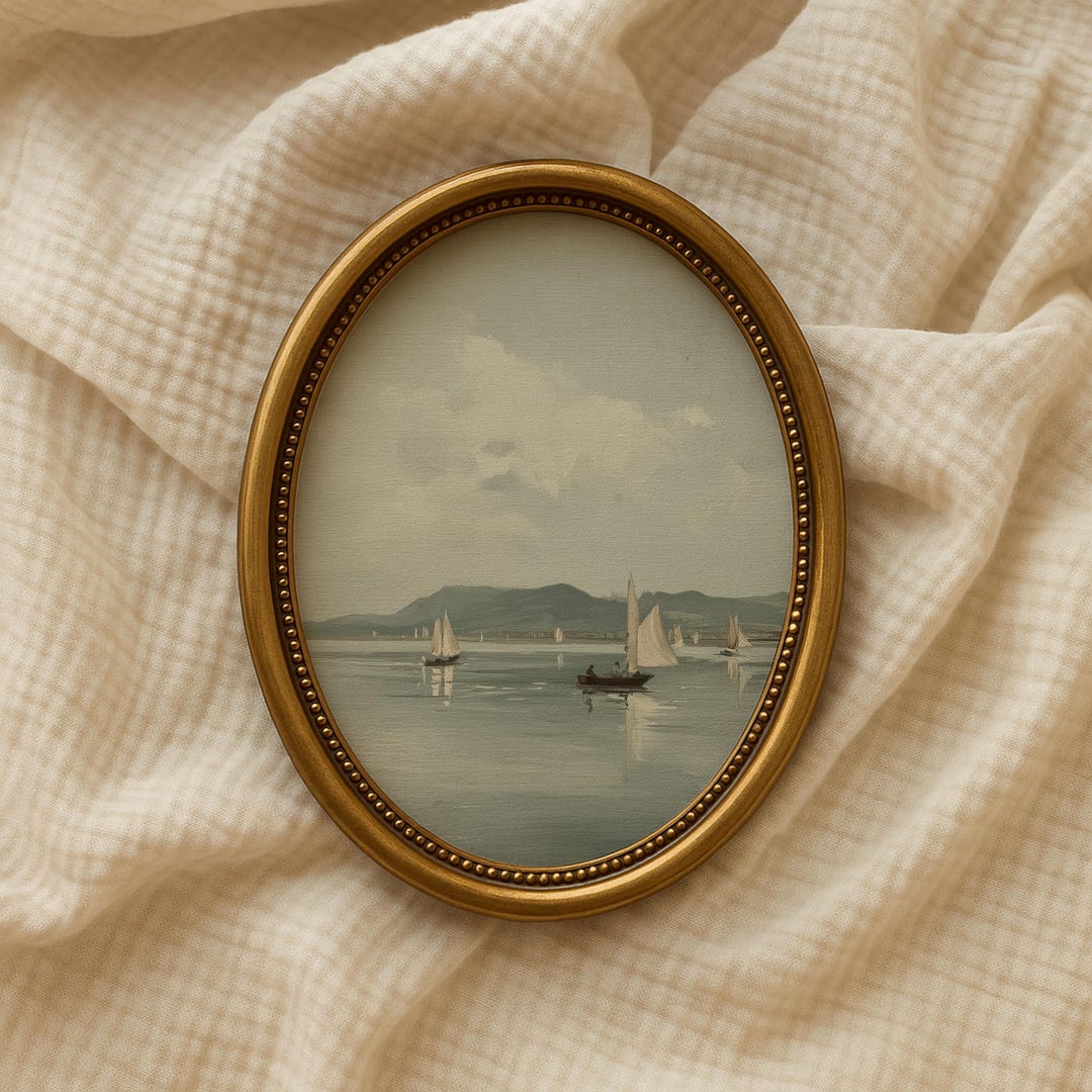 Sailboat Wall Art Print Vintage Nautical Painting, Tranquil Coastal ...