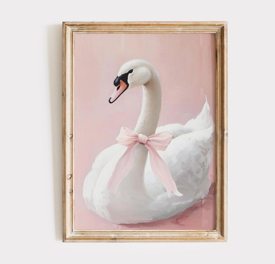 Coquette Pink Swan Art Print Vintage Printable Wall Art Pastel ...