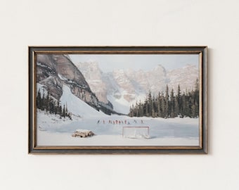 Stampa di giocatori di hockey in stile vintage, pittura di pattinaggio all'aperto / Arte stampabile per la cameretta dei ragazzi / Decorazione per ufficio sportivo / Arte per la cameretta dei bambini con hockey Arte sportiva