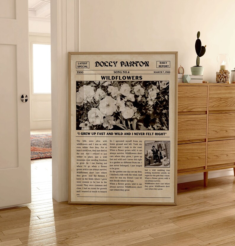 Vintage Dolly Parton Newspaper Wildflowers Song Lyrics Dolly Parton