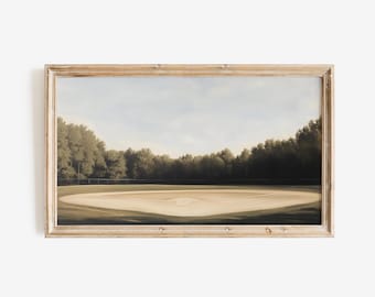 Impresión de campo de béisbol, marco de TV, arte vintage, diamante de béisbol, minimalista, arte imprimible para habitación de niños, regalo para amantes del béisbol, decoración de oficina