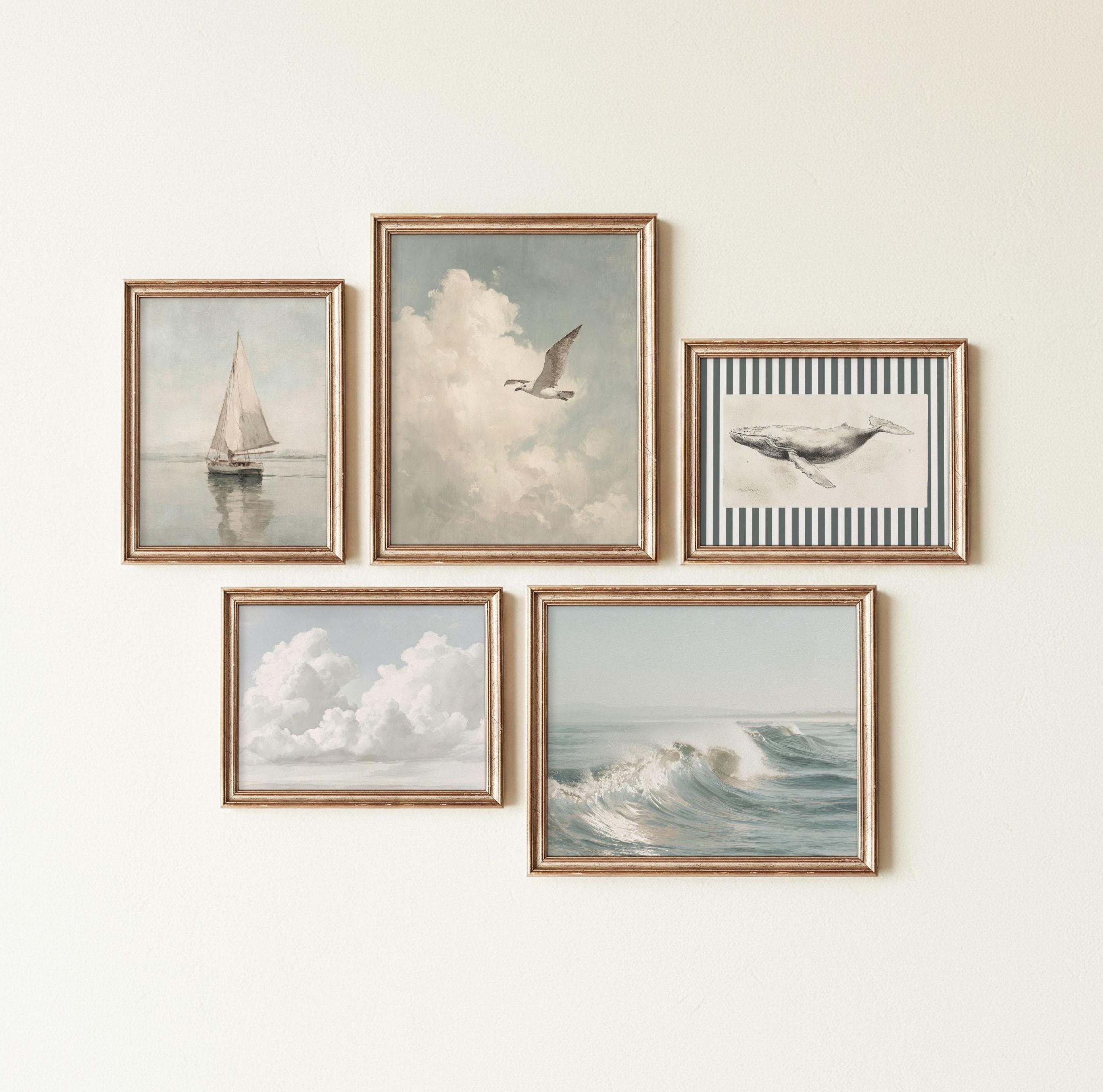 Vintage Coastal Wall Art Set of 5 Nautical Gallery Wall Prints | Ocean ...