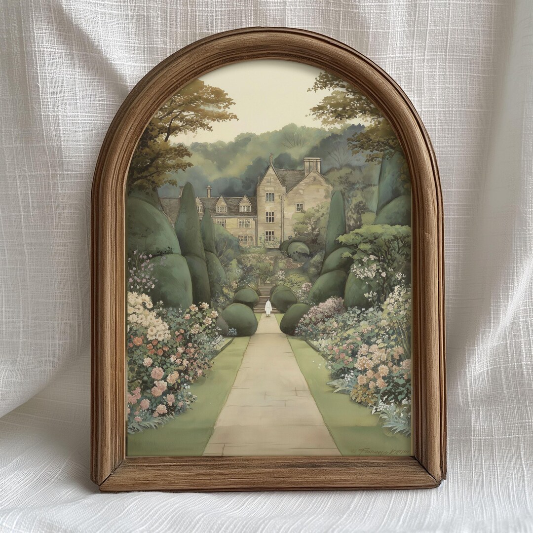 English Manor Garden Wall Art Print, Romantic Estate Landscape Painting ...