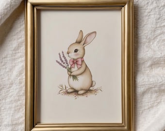 Vintage Rabbit Printable Art Spring Easter Neutral Nursery Wall Deco Farmhouse Bunny Sketch Print Antique Animal Illustration Baby Room Art