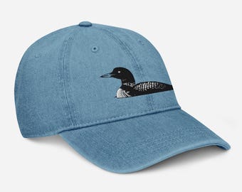 Loon Denim Embroidered Dad Hat: Adjustable Cap, Comes in 2 Colors, Bird Lover Gift!
