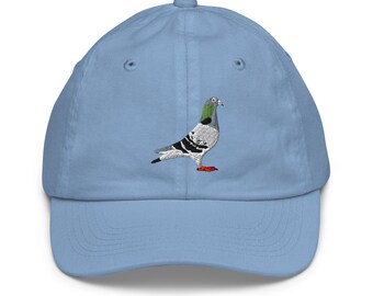 Pigeon Embroidered Youth Baseball Cap: 100% bio-washed chino cotton twill, Available in 6 colors