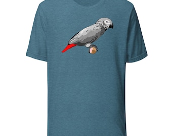 African Grey Parrot: 100% Cotton Unisex t-shirt, available in 7 colors