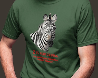 Zebra  100% Cotton Adult Short-Sleeve Unisex T-Shirt - 7 color choices: Endangered Species Series