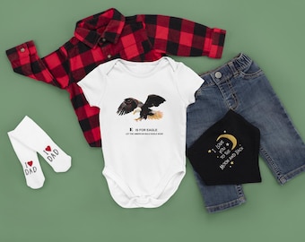 American Bald Eagle Onesie Baby short sleeve one piece: Endangered Species Series, 100% Cotton