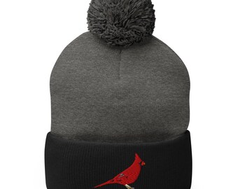 Cardinal Pom-Pom 2 Color Beanie: One size fits all, Bird Lover Gift
