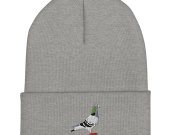 Pigeon Embroidered Cuffed Beanie: One size fits all