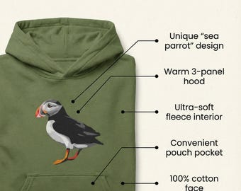 Puffin: Warm Adult Unisex Fleece Hoodie