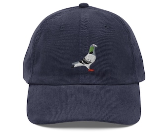 Pigeon Embroidered Adult Corduroy Cap: Vintage Style Bird Lover Gift