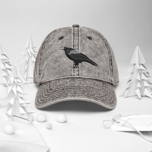 Raven - Embroidered Vintage Cotton Twill Cap | Perfect for Halloween | Available in 3 Colors | Bird Lover Hat