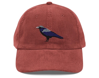 Raven Embroidered Corduroy Cap: Vintage Style