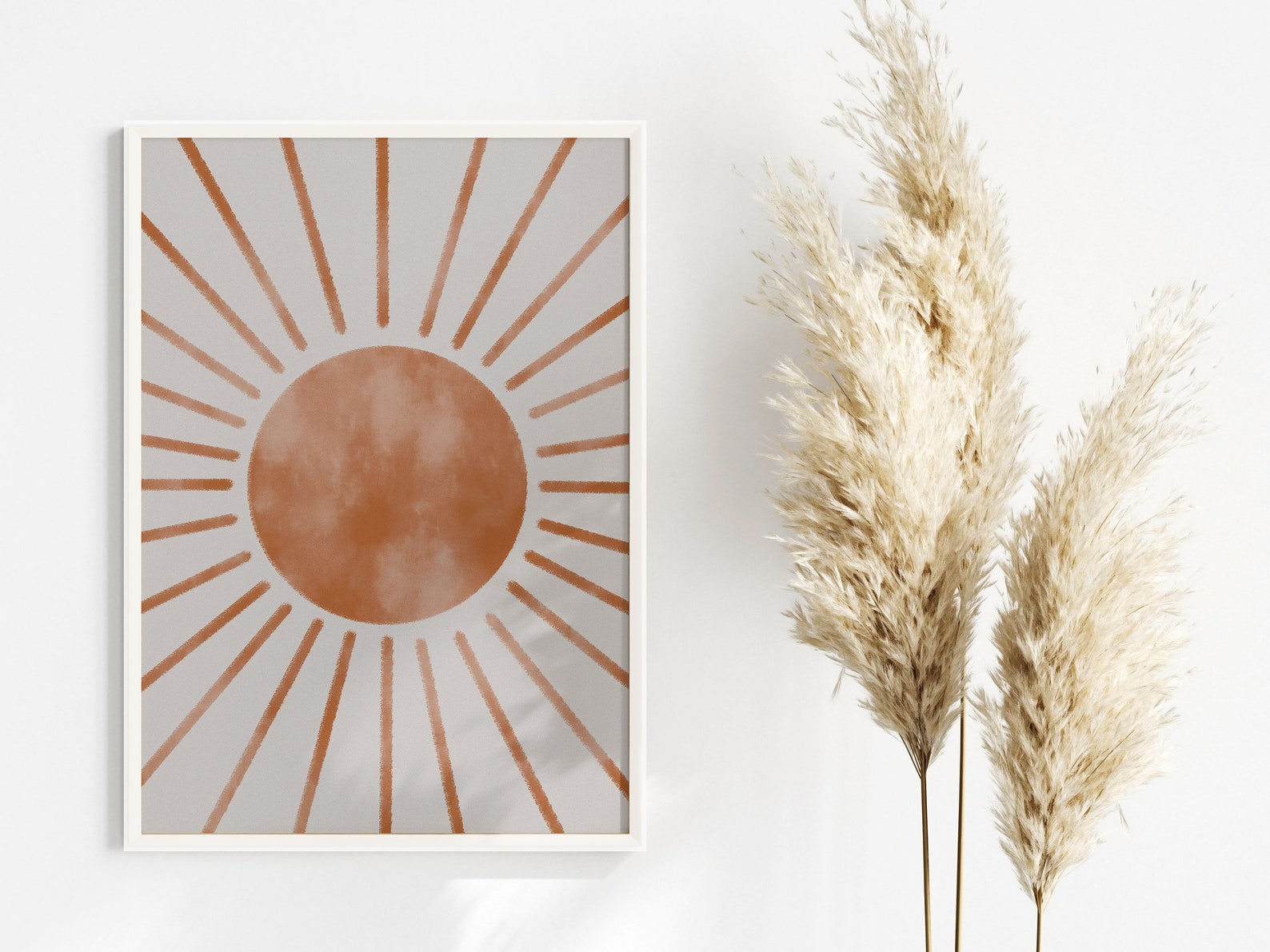 Terracotta Sun Wall Art. Orange Red Sun Art Print. Boho Mid Etsy
