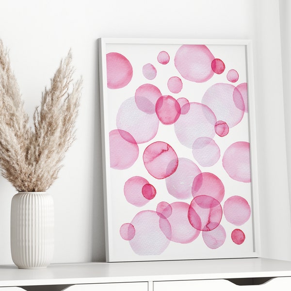 Pink Bathroom Wall Art. Watercolor Bubbles Art. Girly Soap Bubbles Painting. Modern Girl Print. Download
