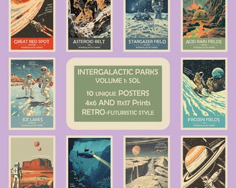 Intergalactic Parks Volume 1 Digital Download Vintage Future Retro Wall Art Space Themed Interstellar Poster Planet Solar System Astronaut