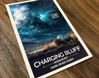 Druk z bizonem „Charging Bluff” | Plakat z motywem burzy na równinach